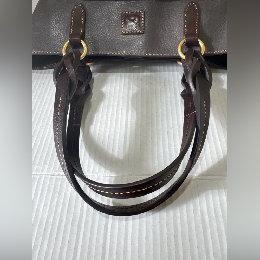 DOONEY BOURKE Florentine Leather Double Strap Shoulder Bag Gray W” Red Interior - Picture 10 of 13